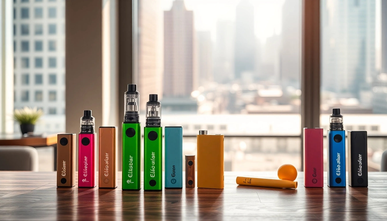 Elfbar Vape Geräte in einer modernen und stilvollen Umgebung, die verschiedene Geschmäcker zeigen.