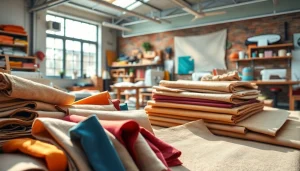 Verken canvas stoffen in een levendige werkplaats met verschillende texturen en kleuren.