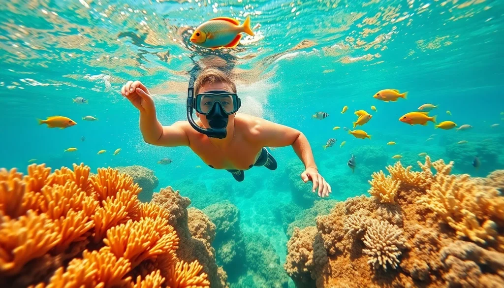 Experience the best snorkeling in Cabo featuring a vibrant underwater scene with colorful fish.