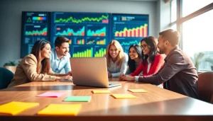 Team strategizing around an smm reseller panel for social media management solutions.