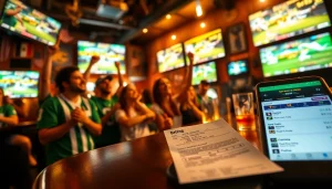 Engage with sports betting sites South Carolina in a lively sports bar with fans and screens.