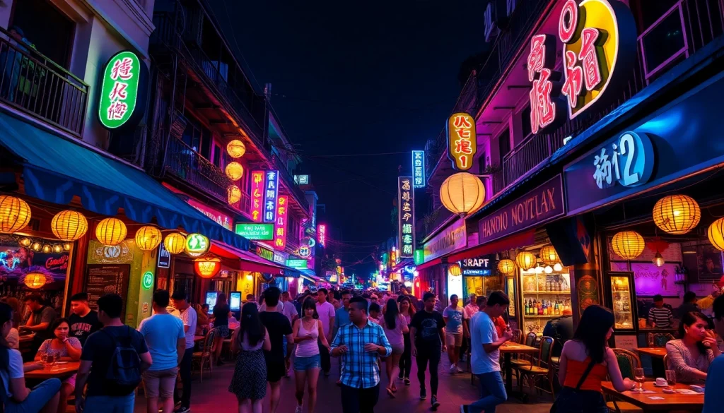 Experience the vibrant 하노이밤문화 with lively streets adorned in neon lights and bustling nightlife.