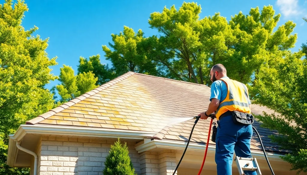 Roof cleaning service in Kissimmee, showcasing professionals restoring a home's exterior.