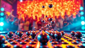 Mainkan situs plinko dengan susunan pegs yang cerah dan bola yang jatuh, menggugah semangat!