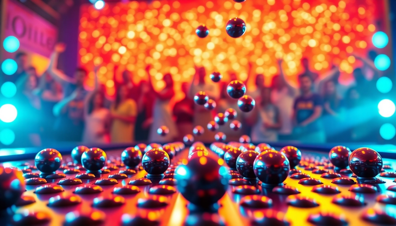 Mainkan situs plinko dengan susunan pegs yang cerah dan bola yang jatuh, menggugah semangat!