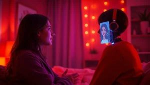 Engaging interaction with a sex chat AI in a cozy setting, showcasing warmth and connection.