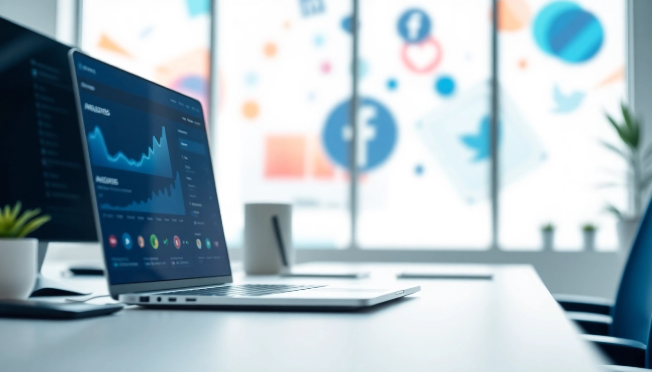 Visual representation of facebook smm panel concept through a modern workspace showcasing analytics.