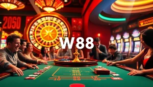 Experience the excitement of high-stake betting with W88 link displayed in a vibrant casino atmosphere.