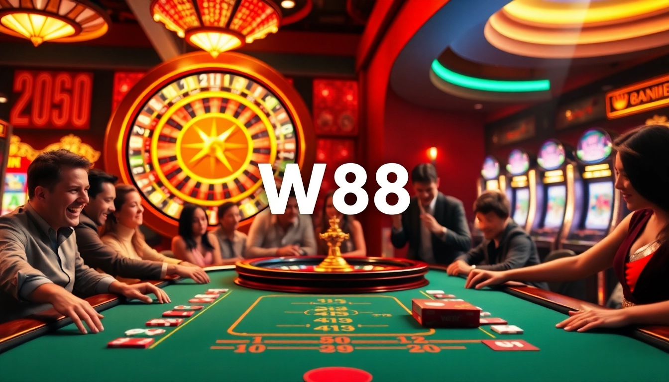 Experience the excitement of high-stake betting with W88 link displayed in a vibrant casino atmosphere.