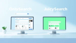 Visual comparison of onlysearch vs juicysearch showcasing modern search tools and user-friendly interfaces.