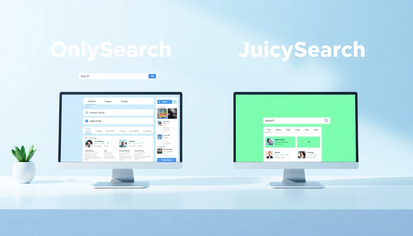 Visual comparison of onlysearch vs juicysearch showcasing modern search tools and user-friendly interfaces.