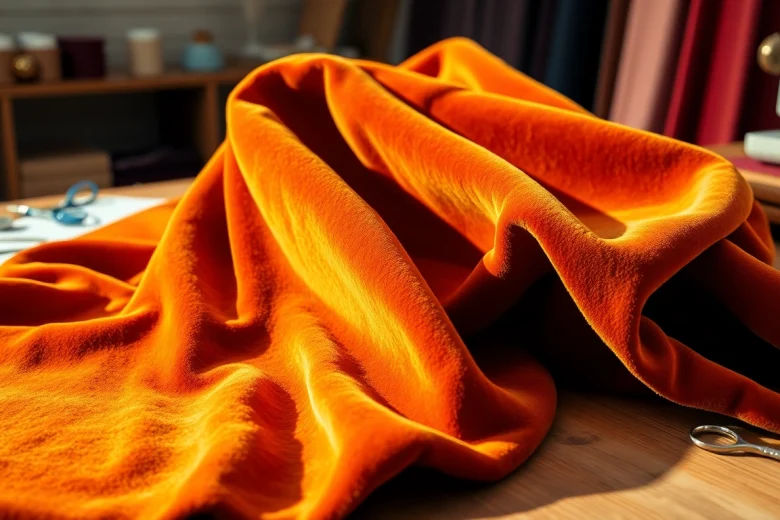 Fluweel stoffen die prachtig zijn gearrangeerd met rijke kleuren en texturen in een stijlvolle omgeving.