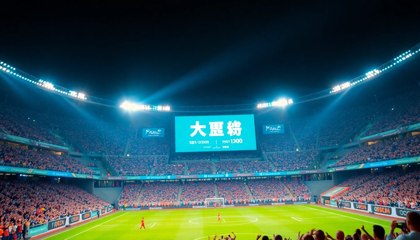 Check the latest match results, "ผลบอลล่าสุด", on a vibrant soccer scoreboard.