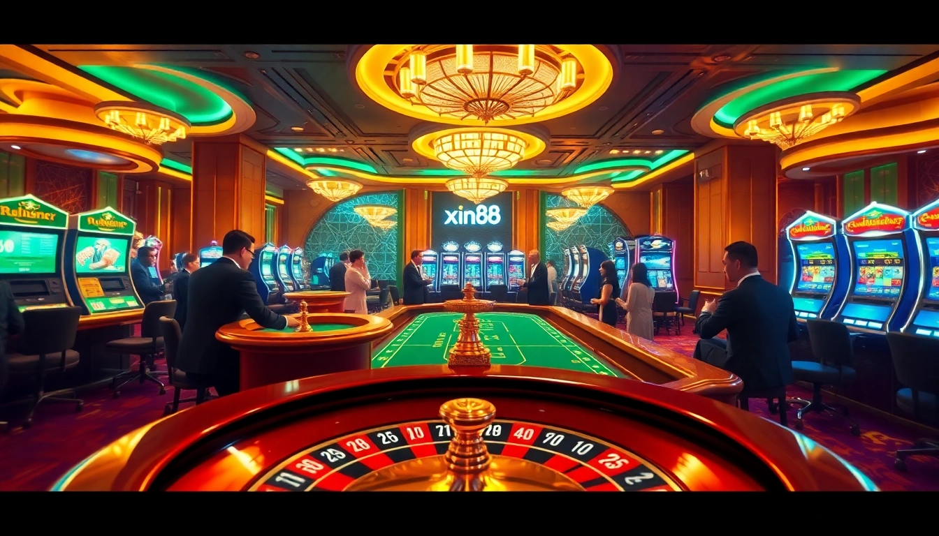 Experience the excitement of xin88 casino with players at a vibrant poker table.