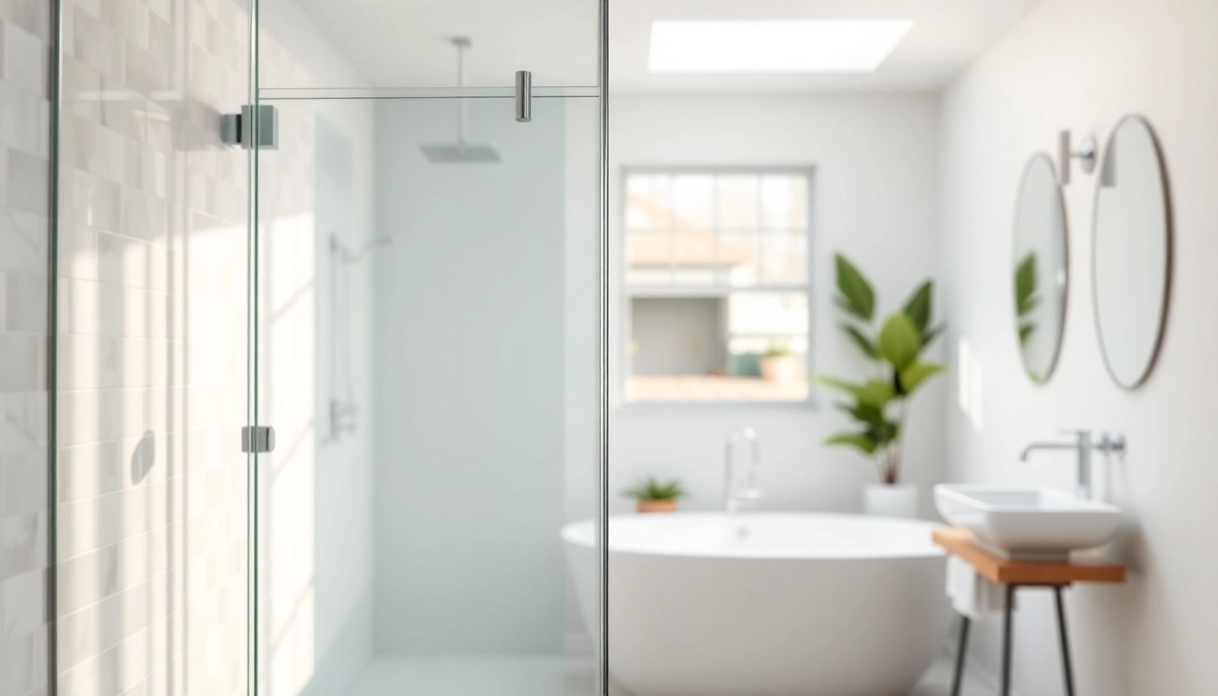 Showcasing glass shower doors in a modern bathroom with elegant design and natural lighting.