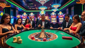 BK8 players enjoying an exciting casino experience at a roulette table with vibrant chips.