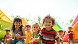Children actively enjoying various activities at engaging holiday camps in a vibrant outdoor setting.