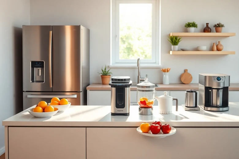 Showcase of innovative home appliances enhancing kitchen functionality.