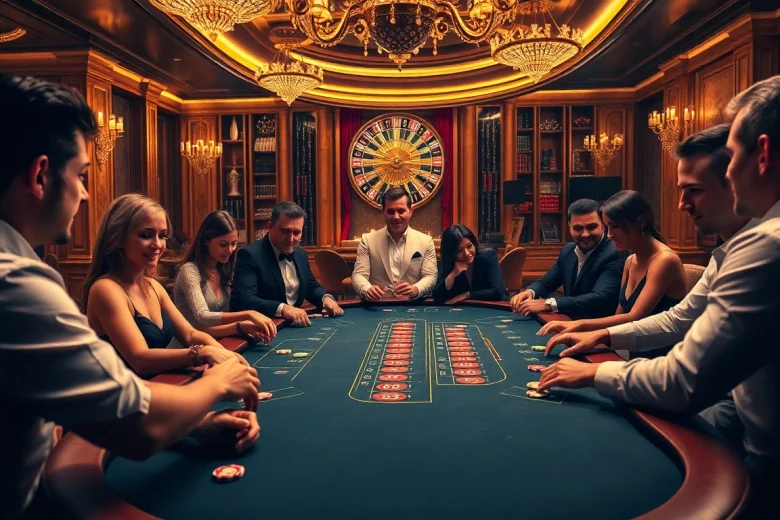 Une scène vibrante montrant un casino en ligne fiable avec des joueurs appréciant le blackjack à une table de jeu élégante.