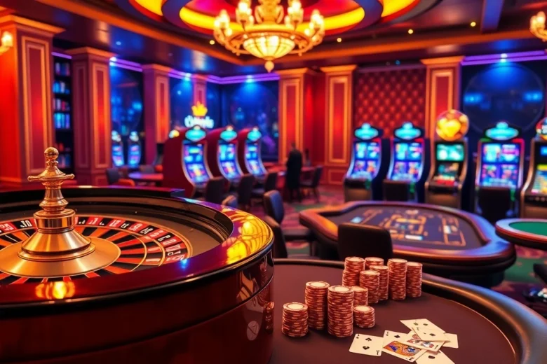 Vivez l'excitation dans un casino en ligne France avec des tables vibrantes, des jetons de poker et des roues de roulette.