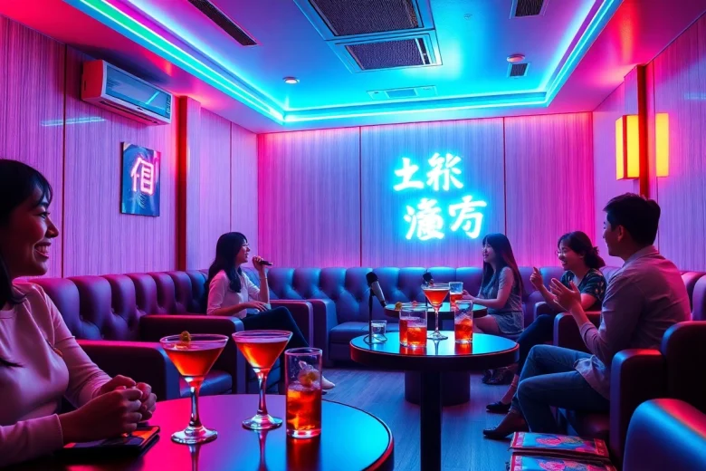 카라오케 활동, 칵테일, 생기 넘치는 분위기의 매력적인 제주도유흥 장면.