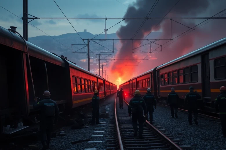 emergency responders addressing the spain train crash incident, showcasing urgency and chaos