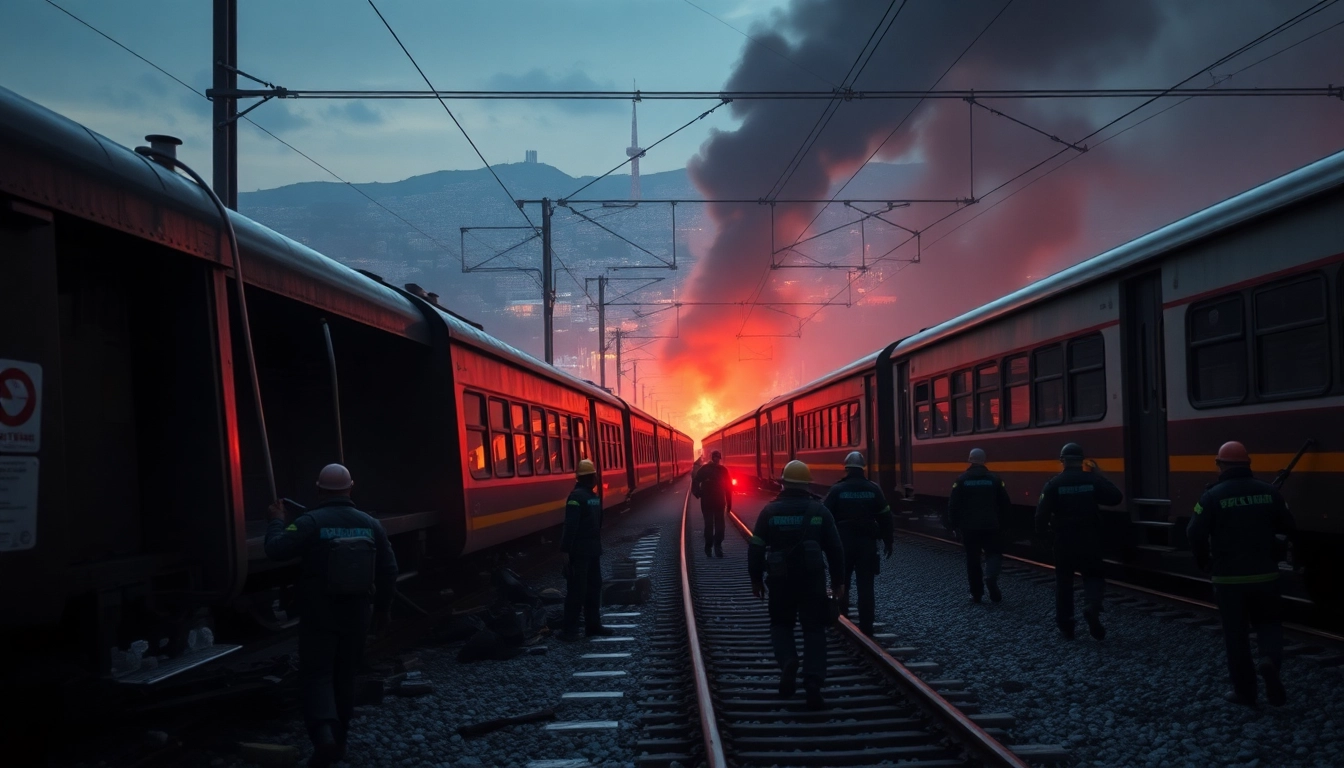 emergency responders addressing the spain train crash incident, showcasing urgency and chaos