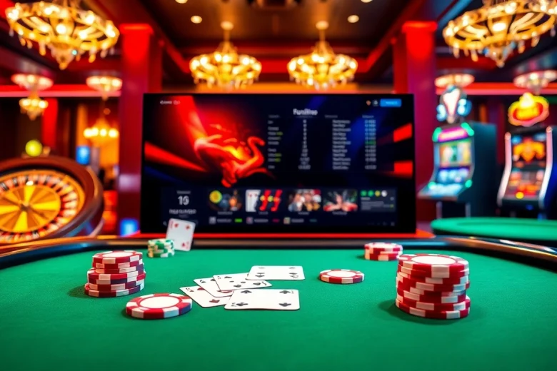 Découvrez l'excitation du casino en ligne fiable avec des jetons de poker vibrants et des cartes exposées.