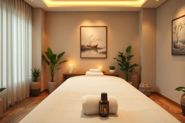 아로마 오일과 부드러운 조명으로 편안한 마사지 치료실 분위기 - 수원마사지
